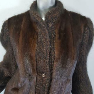 Evans Sz M/l Vintage Real Ranch Brown Mink Fur Sweater Coat Jacket