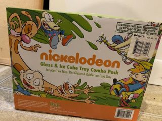 NICKELODEON REN AND STIMPY PINT GLASSES SET OF TWO w/ ice cube tray Rare nick 3