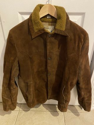 Vintage Pioneer Wear Suede Leather Western Jacket Sherpa Lined Men’s Size 36