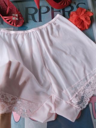 Vanity Fair Vintage Sheer Baby Pink Nylon Tricot & Lace Tap Panties - Size 6 Med