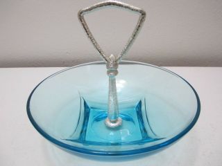 Vintage Hazel Atlas Glass Capri Azure Blue Colony Round Handled Bowl 6 " D