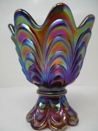 Fenton Carnival Glass Iridescent 4.  5 " Footed 2 - Way Votive/ Taper Candle Holder