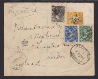 Falkland Islands.  1/2d,  2.  5d,  4d & 6d On Registered Cover To London.  1894.  Scarce.