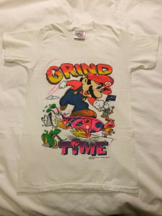 Vintage 1991 Mario Bros Grind Time Youth T Shirt Single Stitch