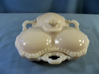 Cambridge Pink Crown Tuscan Glass 3 Part Divided Covered Candy Dish