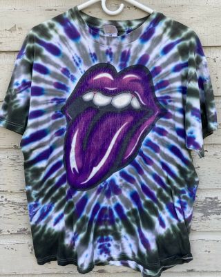 Men’s Vintage Rolling Stones Tie Dye T - Shirt Purple Green Tongue Distressed Xl