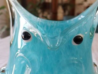 Art Glass Owl Vase Planter Holder Murano Style Light Blue 2