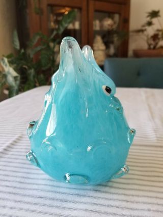 Art Glass Owl Vase Planter Holder Murano Style Light Blue 3
