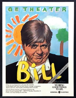 1982 Mickey Rooney Portrait " Bill " 2 Emmys Ge Theater Tv Movie Vintage Print Ad