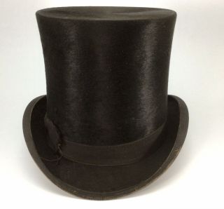 Vintage Turn Of The Century F.  G.  Boas Black Silk Plush Top Hat Steampunk W/ Box