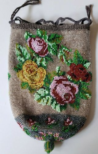 Antique Or Vintage Micro Beaded Purse Evening Bag Floral 2