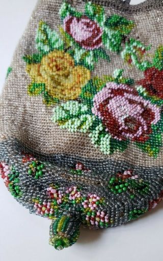 Antique Or Vintage Micro Beaded Purse Evening Bag Floral 3