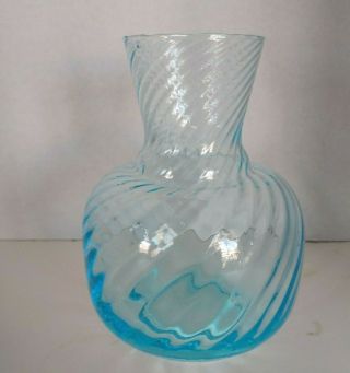 Turquoise Aqua Blue Glass Vase Hand Blown Swirl Empoli Art Glass Vintage 1960 