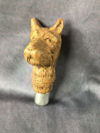 Vintage Wood Carved Scottie Dog Head Antique Cane Walking Stick Umbrella Handle