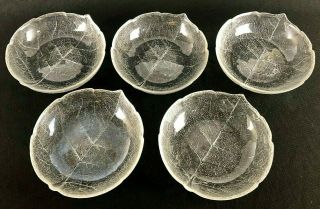 Set Of 5 Arcoroc France 5 - 1/2 " Clear Glass Aspen Leaf Dessert / Fruit Bowls
