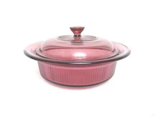 Corning Vision Ware Cranberry Casserole Dish & Lid 1 Qt V - 31 - B Usa Round Glass