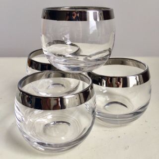 4 Vintage Roly Poly Silver Band Small Glasses Mid Century Dorothy Thorpe Style