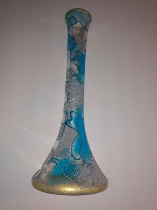 Signed Romanian Hand Blown Art Glass Vase - Made In Romania