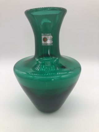 Vintage Blenko Vase Emerald Green Hand Made Blow Glass