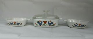 Corning Ware 1 Quart Country Festival Bluebird 7 " Baking Dish W/lid 2 1.  75 Cup