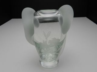 Art Glass Vase Organic Style Engraved Lilies 6 3/8 " H 1992 Signed