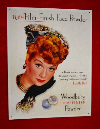Metal Sign - I Love Lucy Lucille Ball - Woodbury Film - Finishing Powder 12 " X 1