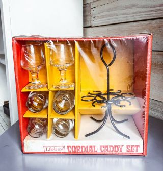 Vintage Libbey Cordial Set With Caddy - Never Opened