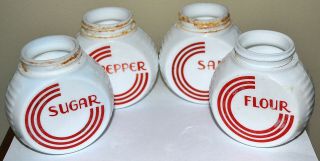 Vtg Anchor Hocking Art Deco Vitrock Milk Glass Sugar Flour Salt Pepper Shaker