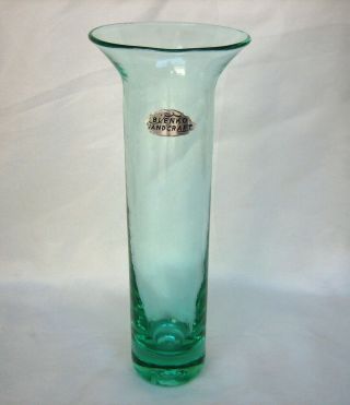 Vintage Blenko Cylinder Vase With Flared Rim And Blenko Handcraft Sticker