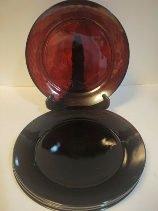France Arcoroc Ruby Red Glass Dinner Plates 10 1/8 " Set Of 4
