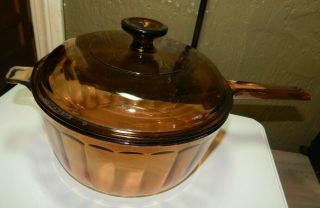 Pyrex Vision Ware By Corning Amber Cookware 2.  5 L Saucepan Pot W/ Lid Usa