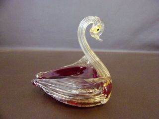 Art Glass Swan Ashtray Red Base