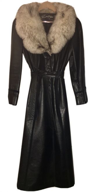 Vintage Women’s Brandenburg Furs Black Leather Full Length Belted Coat - Size 10