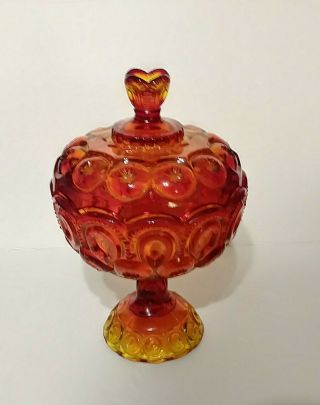 Vtg Le Smith 10 " Moon & Star Extra Large Amberina Pedestal Candy Bowl With Lid