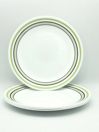 Set Of 4 Corelle Corning Garden Sketch 10 1/4 " Dinner Plates Green Stripe Euc