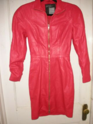 Vintage Michael Hoban North Beach Leather Full Zip Red Hot Leather Dress P Xs