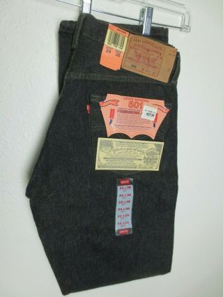 Nos Vintage Usa Made Levi 501 Button Fly Preshrunk Jeans Black Sz 34x36 Nwt