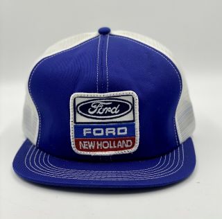 Vtg Ford Holland Patch Snapback Trucker Hat Mesh Cap K Brand Products Usa