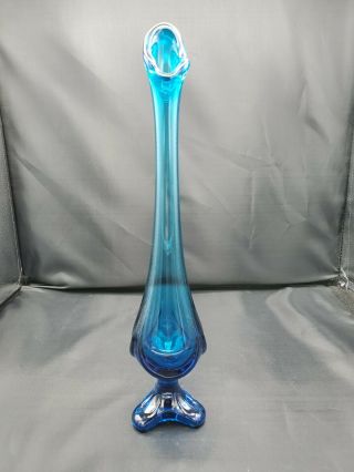 Mid Century Modern 13 " Viking Glass Swung Stretch Vase Blue