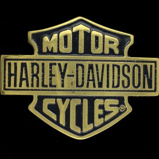 Harley - Davidson Motorcycle Bar Shield Logo Biker Brass Rare Nos Vtg Belt Buckle