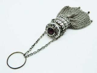 ANTIQUE Sterling Silver / Amethyst Chatelaine Mesh MISERS Coin Purse Gate Top 2