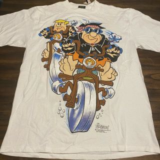 Vintage 90’s Flintstones T Shirt Size Large Motorcycle Fred & Barney 1993