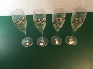 Perrier Jouet Vintage Champagne Flutes 7.  5” Hand Painted Set Of 4