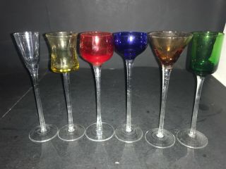 6 Collectible Art Glass Goblets Multicolor Different Shapes 7” Tall