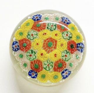 Antique 1930s Chinese Millefiori Glass Paperweight 2.  5” Red/yellow/green/blue