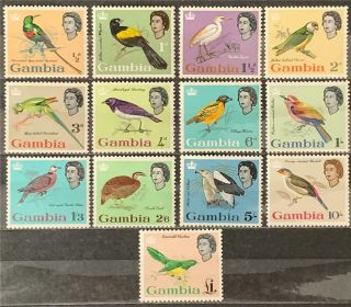 Gambia.  Definitive Bird Stamp Set.  Sg193/205.  1963.  (4 Nov).  Mnh.  Ets54.