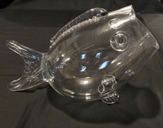 Vintage Blenko Clear Glass Open Mouth Fish Handblown Art Glass