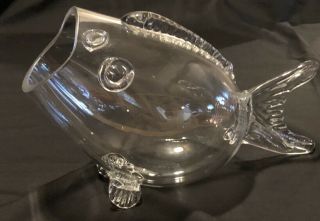 Vintage Blenko Clear Glass Open Mouth Fish Handblown Art Glass 2