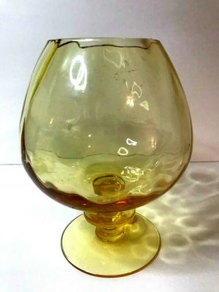 Vintage Handmade Tiffin Yellow Brandy Snifter Diamond Optic Art Glass Vase Bowl