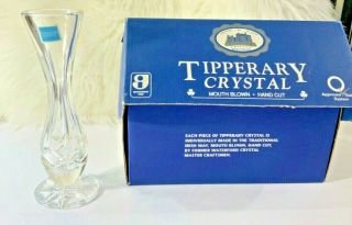 Tipperary Irish Crystal Mouth Blown Bud Vase Hand Cut In Ireland 7” Tall Signed